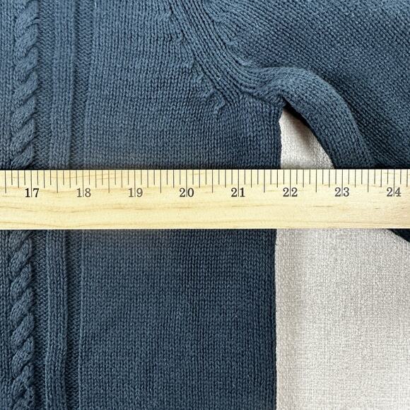 Calvin Klein Cable Knit Sweater Men L 100% Algodon Cotton Blue 1/4 Zip Pullover - Picture 2 of 8